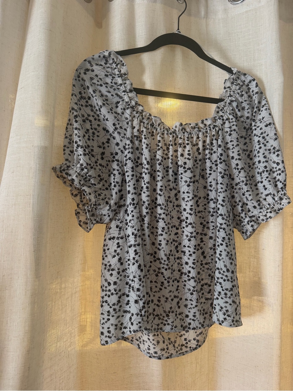 CeCe Black Floral Off-Shoulder Blouse